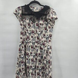Hell Bunny Cream Skeleton Roses Black Mesh Collar Mini Medium